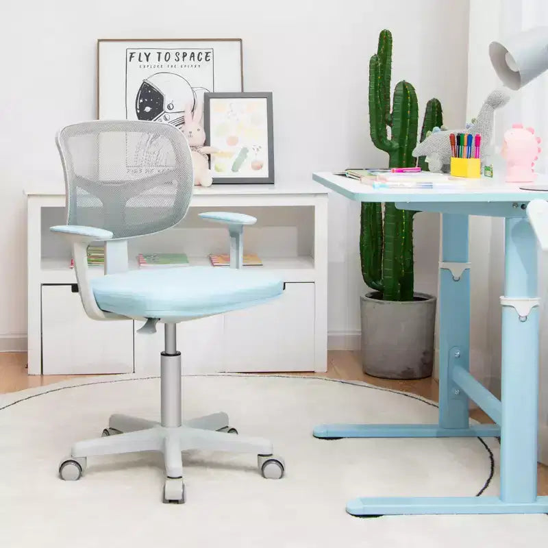 Chaise de bureau pour enfants réglable en hauteur avec roulettes autobloquantes et support lombaire