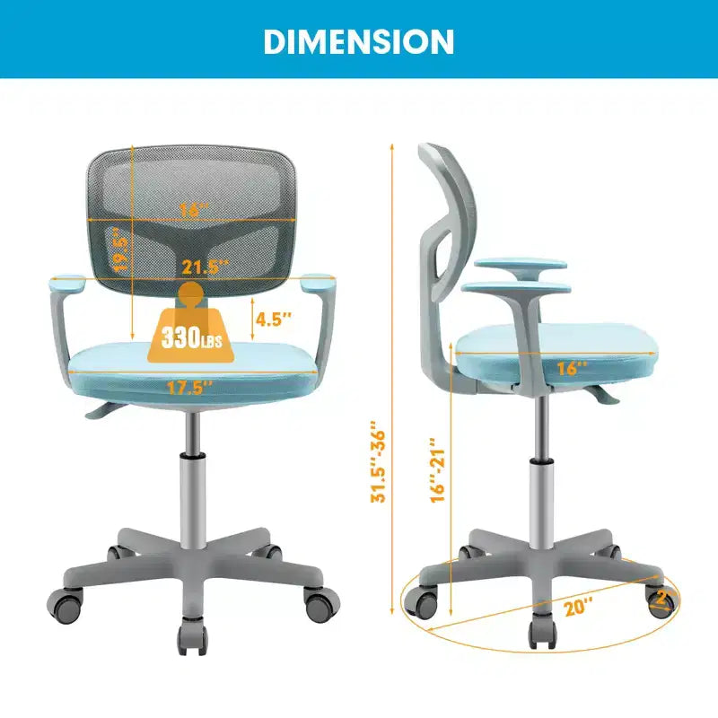 Chaise de bureau pour enfants réglable en hauteur avec roulettes autobloquantes et support lombaire