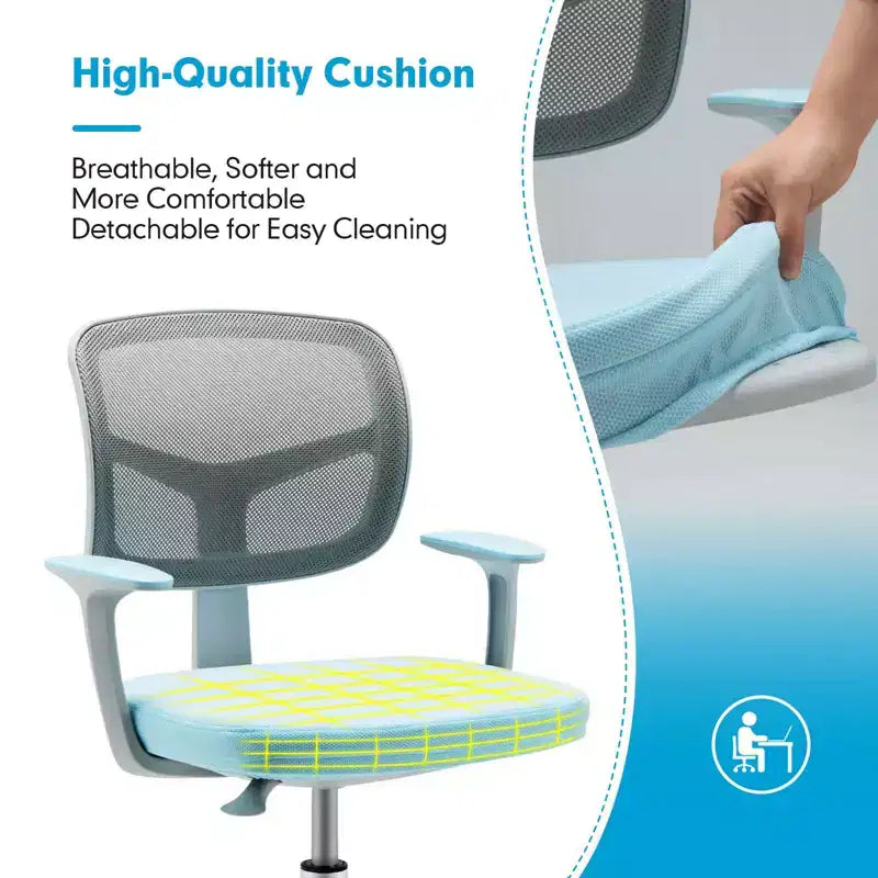 Chaise de bureau pour enfants réglable en hauteur avec roulettes autobloquantes et support lombaire