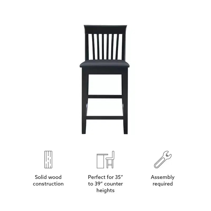 Tabouret de bar de 61 cm de hauteur de comptoir avec dossier à lattes et assise rembourrée