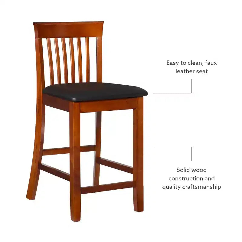 Tabouret de bar de 61 cm de hauteur de comptoir avec dossier à lattes et assise rembourrée
