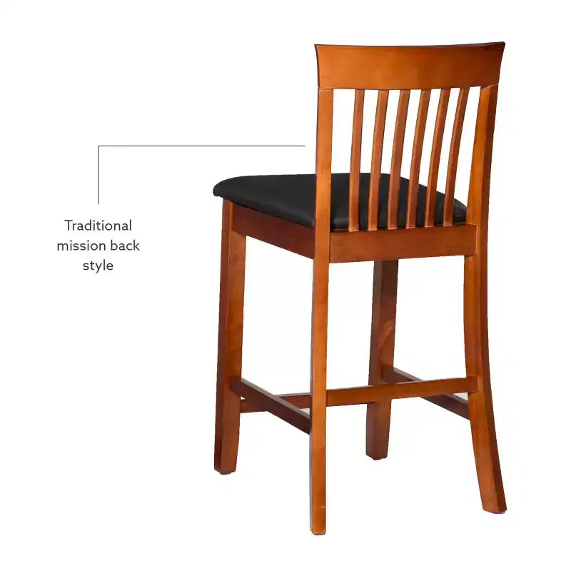 Tabouret de bar de 61 cm de hauteur de comptoir avec dossier à lattes et assise rembourrée