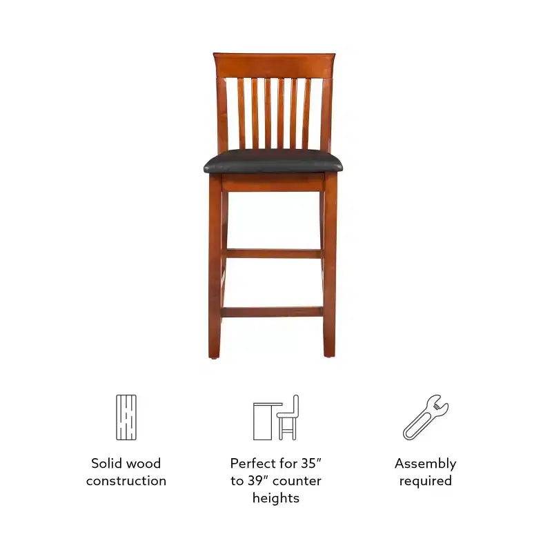 Tabouret de bar de 61 cm de hauteur de comptoir avec dossier à lattes et assise rembourrée
