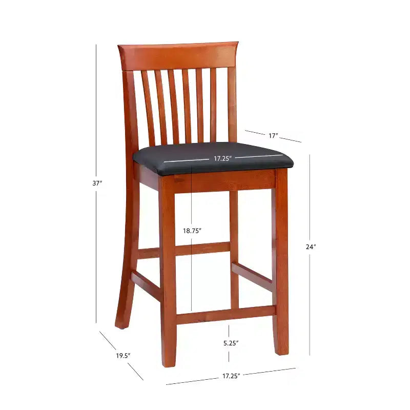 Tabouret de bar de 61 cm de hauteur de comptoir avec dossier à lattes et assise rembourrée