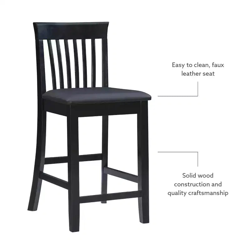 Tabouret de bar de 61 cm de hauteur de comptoir avec dossier à lattes et assise rembourrée