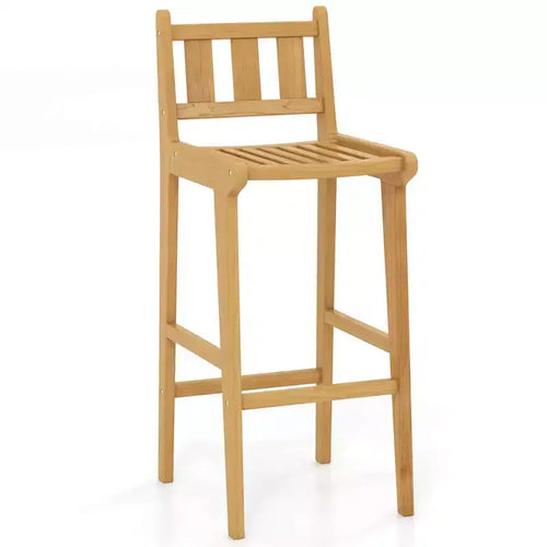 Costway 1/2/4 PCS 30 Teak Wood Bar Stool with Footrest & Backrest Wooden Bar Height Chair