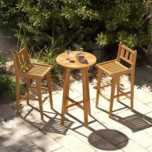 Tabouret de bar en bois de teck de 76 cm avec repose-pieds et dossier