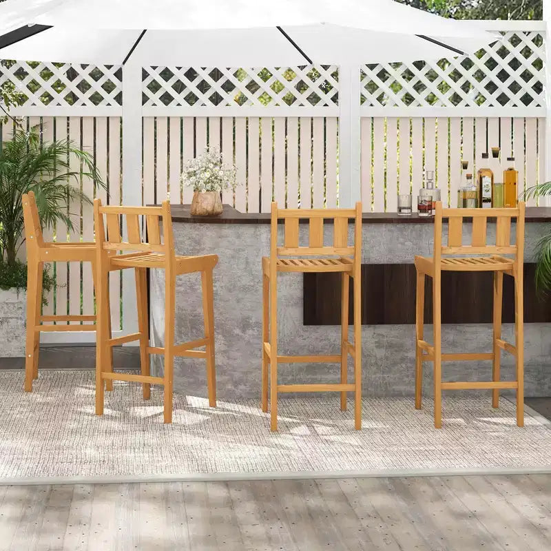 30" Teak Wood Bar Stool with Footrest & Backrest